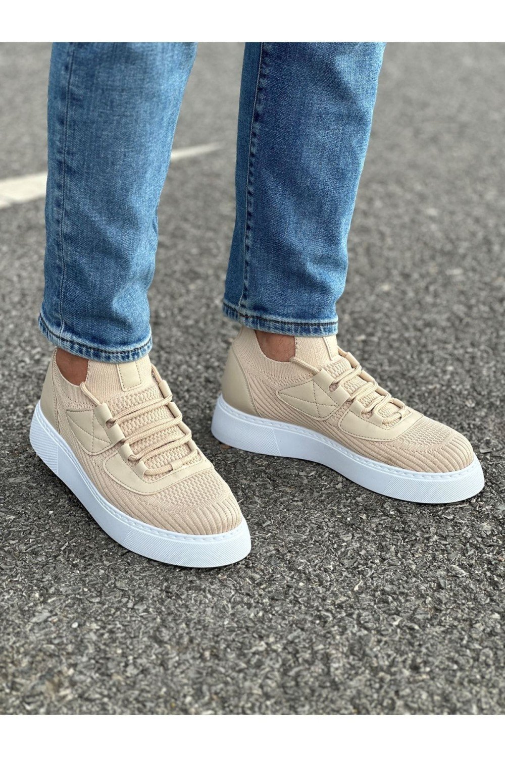 CH2425 Yezz Erkek Günlük Bağcıklı Triko Spor Sneaker Ayakkabı TBT - Bej – Chekich Erkek Ayakkabı