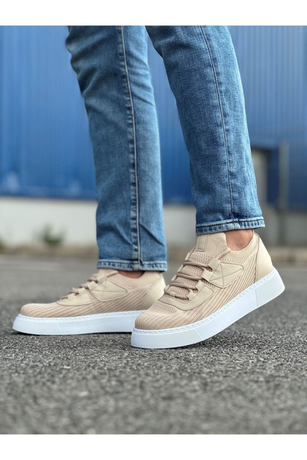 CH2425 Yezz Erkek Günlük Bağcıklı Triko Spor Sneaker Ayakkabı TBT - Bej – Chekich Erkek Ayakkabı
