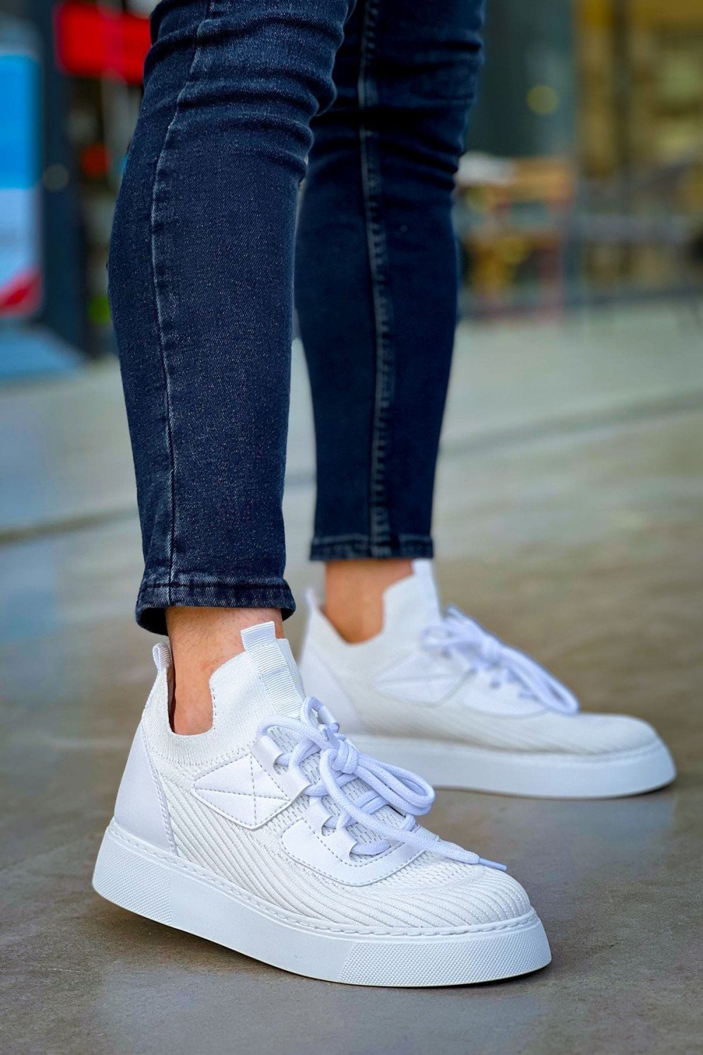 CH2425 Yezz Erkek Günlük Bağcıklı Triko Spor Sneaker Ayakkabı TBT - Beyaz – Chekich Erkek Ayakkabı