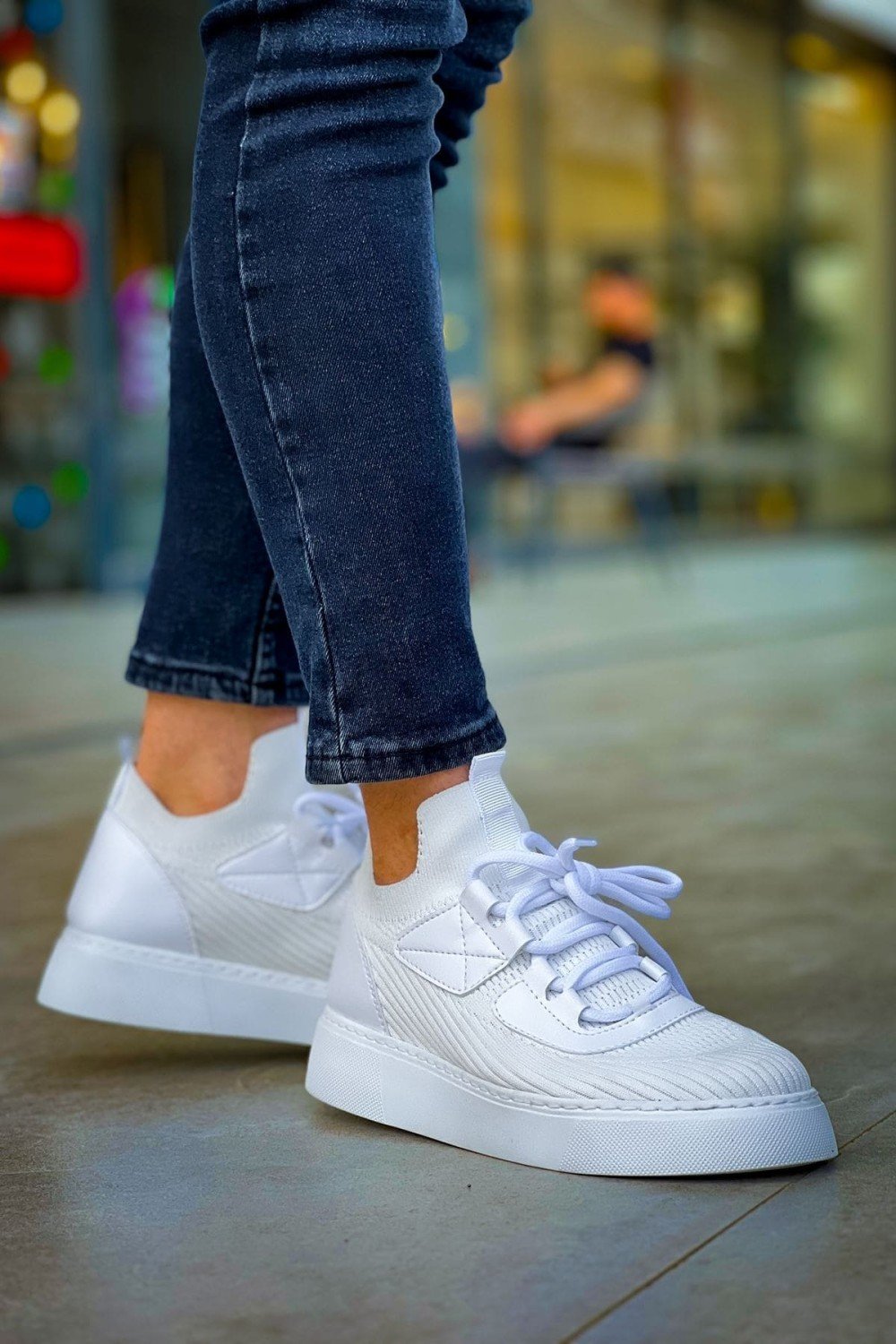 CH2425 Yezz Erkek Günlük Bağcıklı Triko Spor Sneaker Ayakkabı TBT - Beyaz – Chekich Erkek Ayakkabı
