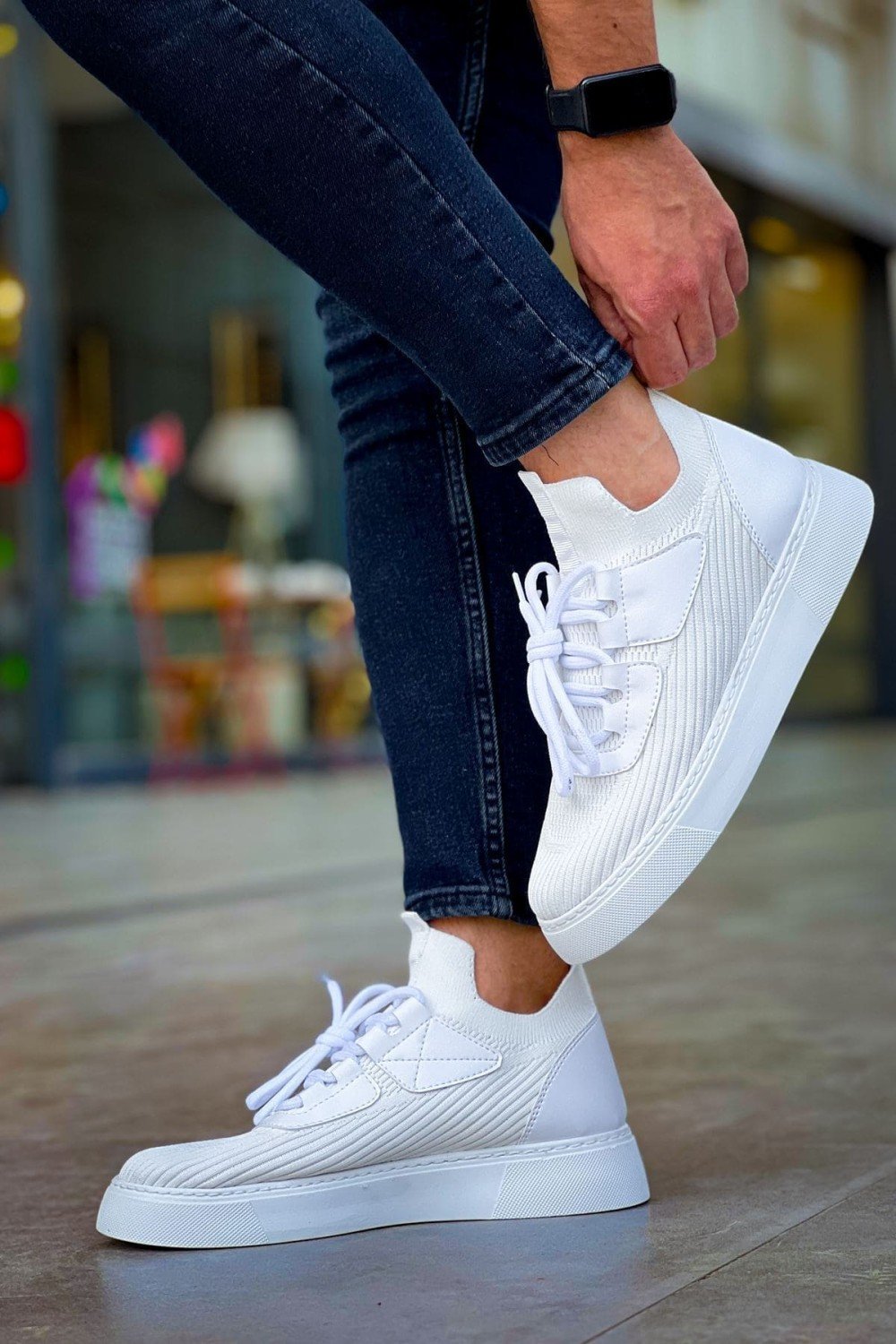 CH2425 Yezz Erkek Günlük Bağcıklı Triko Spor Sneaker Ayakkabı TBT - Beyaz – Chekich Erkek Ayakkabı
