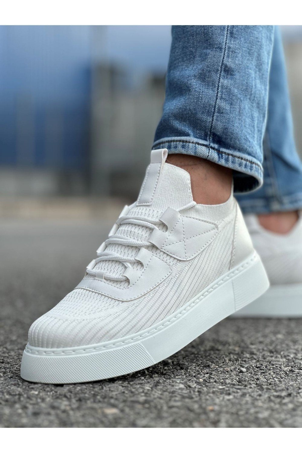 CH2425 Yezz Erkek Günlük Bağcıklı Triko Spor Sneaker Ayakkabı TBT - Beyaz – Chekich Erkek Ayakkabı