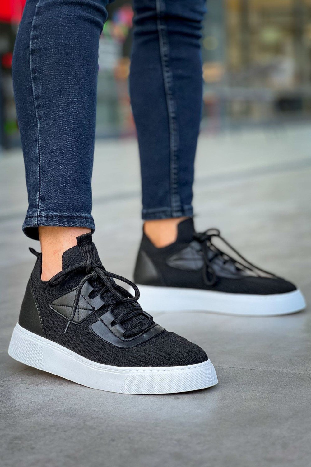 CH2425 Yezz Erkek Günlük Bağcıklı Triko Spor Sneaker Ayakkabı TBT - Siyah – Chekich Erkek Ayakkabı