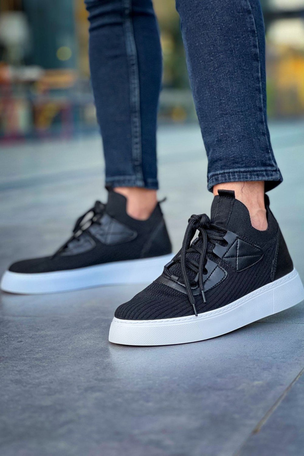 CH2425 Yezz Erkek Günlük Bağcıklı Triko Spor Sneaker Ayakkabı TBT - Siyah – Chekich Erkek Ayakkabı