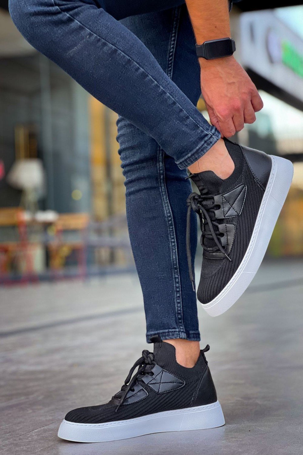 CH2425 Yezz Erkek Günlük Bağcıklı Triko Spor Sneaker Ayakkabı TBT - Siyah – Chekich Erkek Ayakkabı