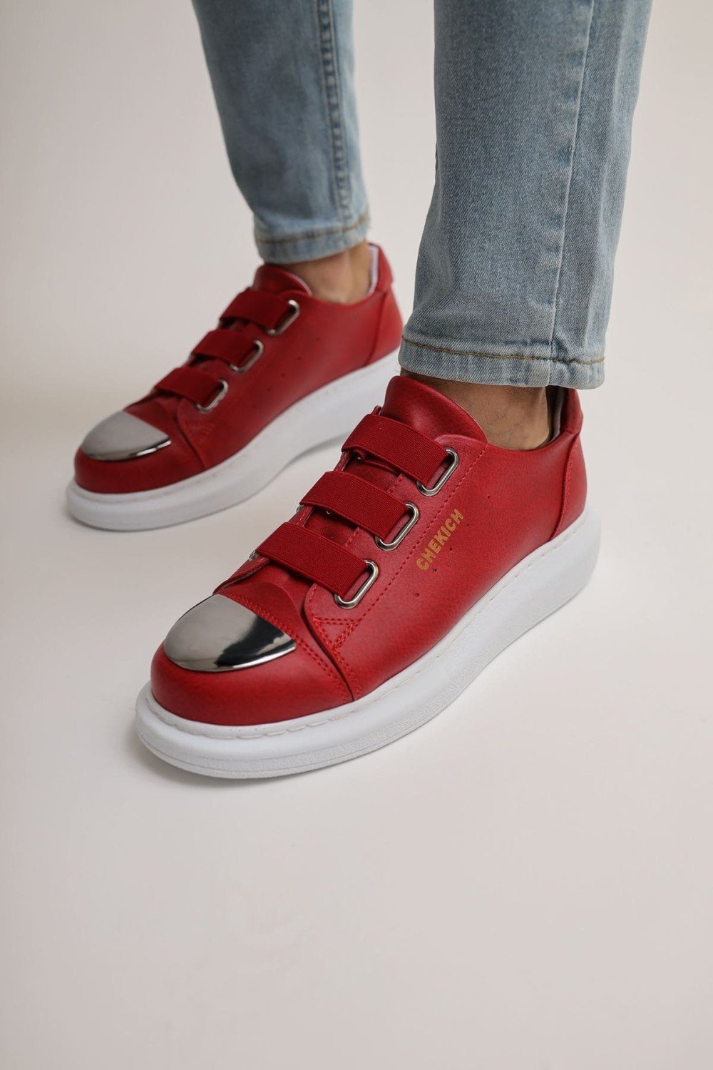 CH251 Mirror Erkek Günlük Lastikli Cilt Spor Sneaker Ayakkabı CBT - Kırmızı – Chekich Erkek Ayakkabı