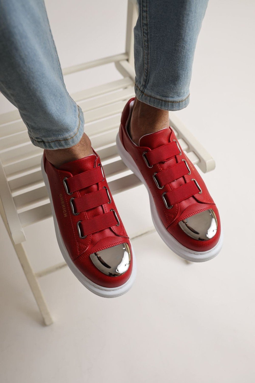 CH251 Mirror Erkek Günlük Lastikli Cilt Spor Sneaker Ayakkabı CBT - Kırmızı – Chekich Erkek Ayakkabı