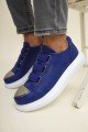 CH251 Mirror Erkek Günlük Lastikli Cilt Spor Sneaker Ayakkabı CBT - Mavi