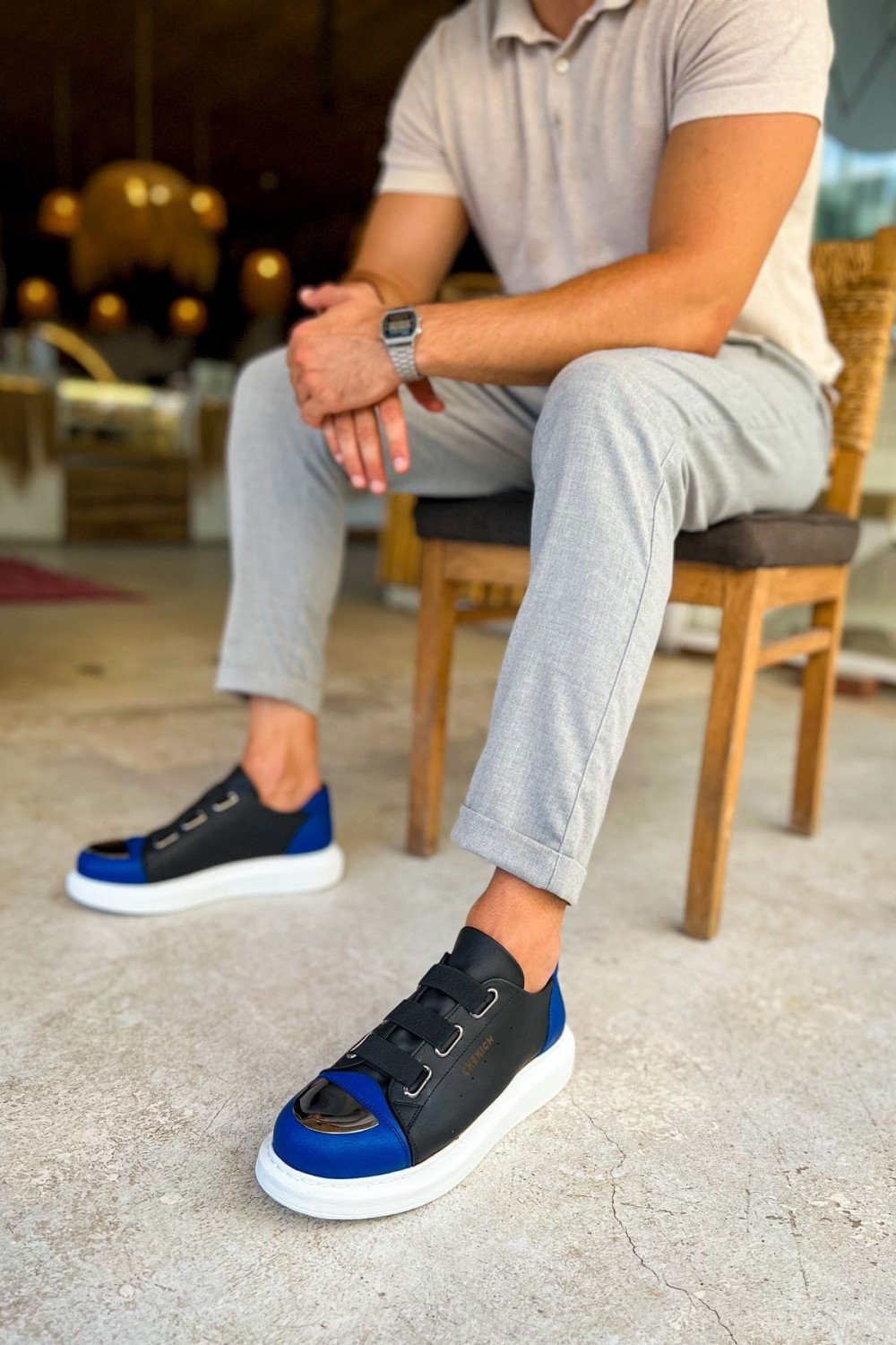CH251 Mirror Erkek Günlük Lastikli Cilt Spor Sneaker Ayakkabı CBT - Siyah/Mavi – Chekich Erkek Ayakkabı