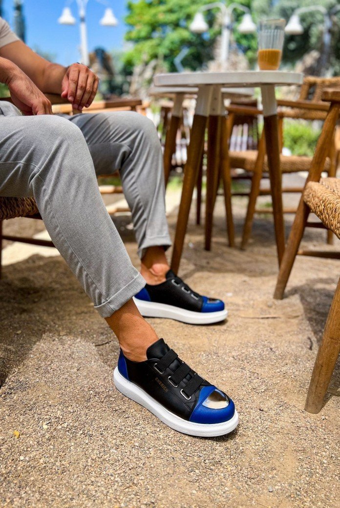 CH251 Mirror Erkek Günlük Lastikli Cilt Spor Sneaker Ayakkabı CBT - Siyah/Mavi CH251 Mirror Erkek Günlük Lastikli Cilt Spor Sneaker Ayakkabı CBT - Siyah/Mavi