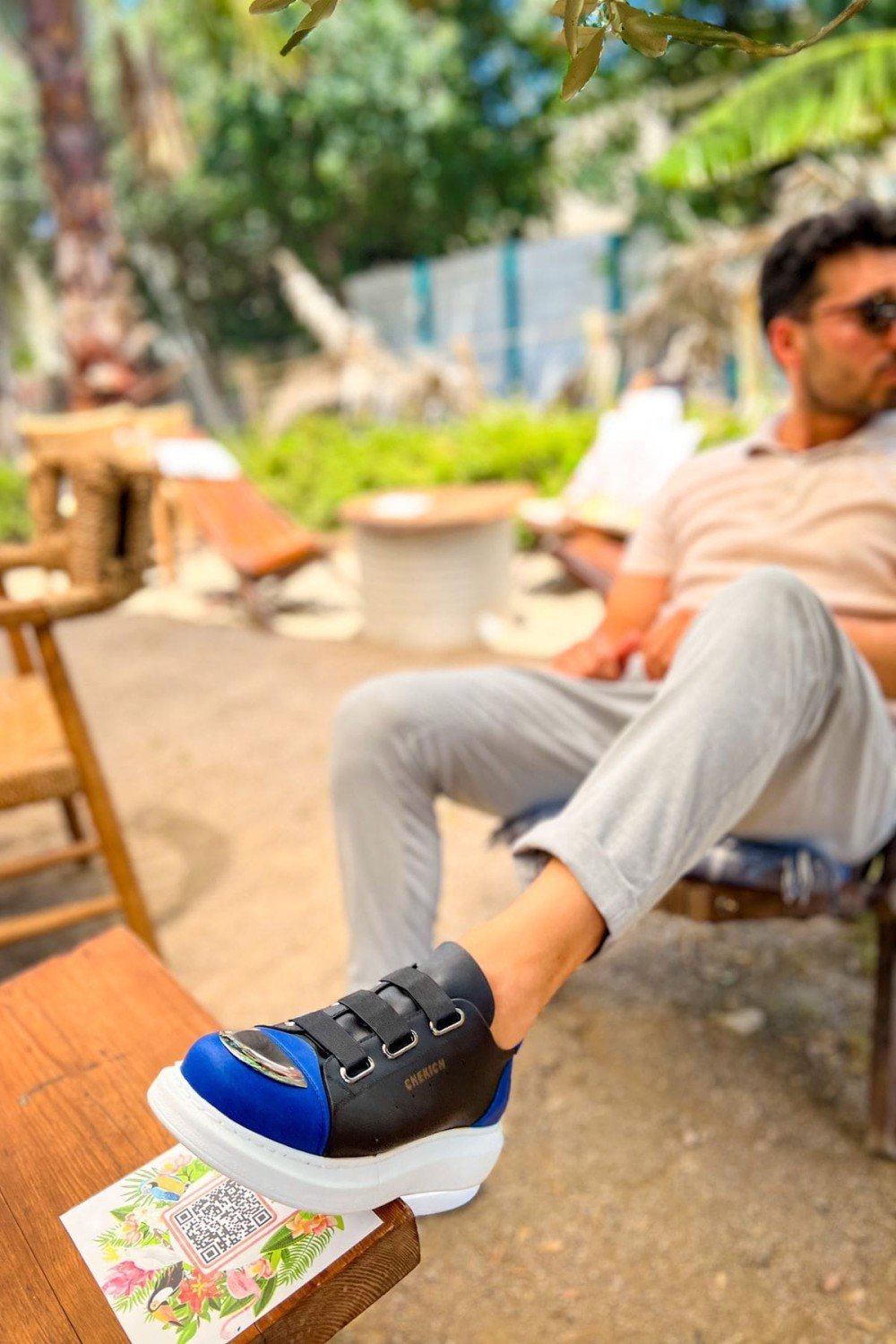CH251 Mirror Erkek Günlük Lastikli Cilt Spor Sneaker Ayakkabı CBT - Siyah/Mavi – Chekich Erkek Ayakkabı