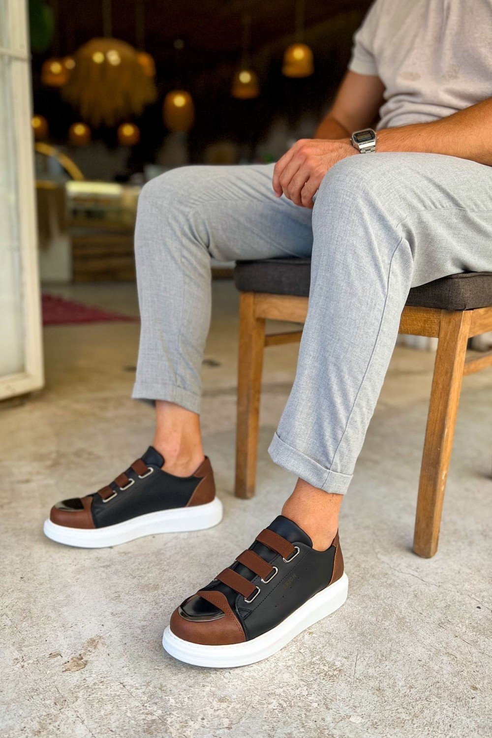 CH251 Mirror Erkek Günlük Lastikli Cilt Spor Sneaker Ayakkabı CBT - Siyah/Taba – Chekich Erkek Ayakkabı