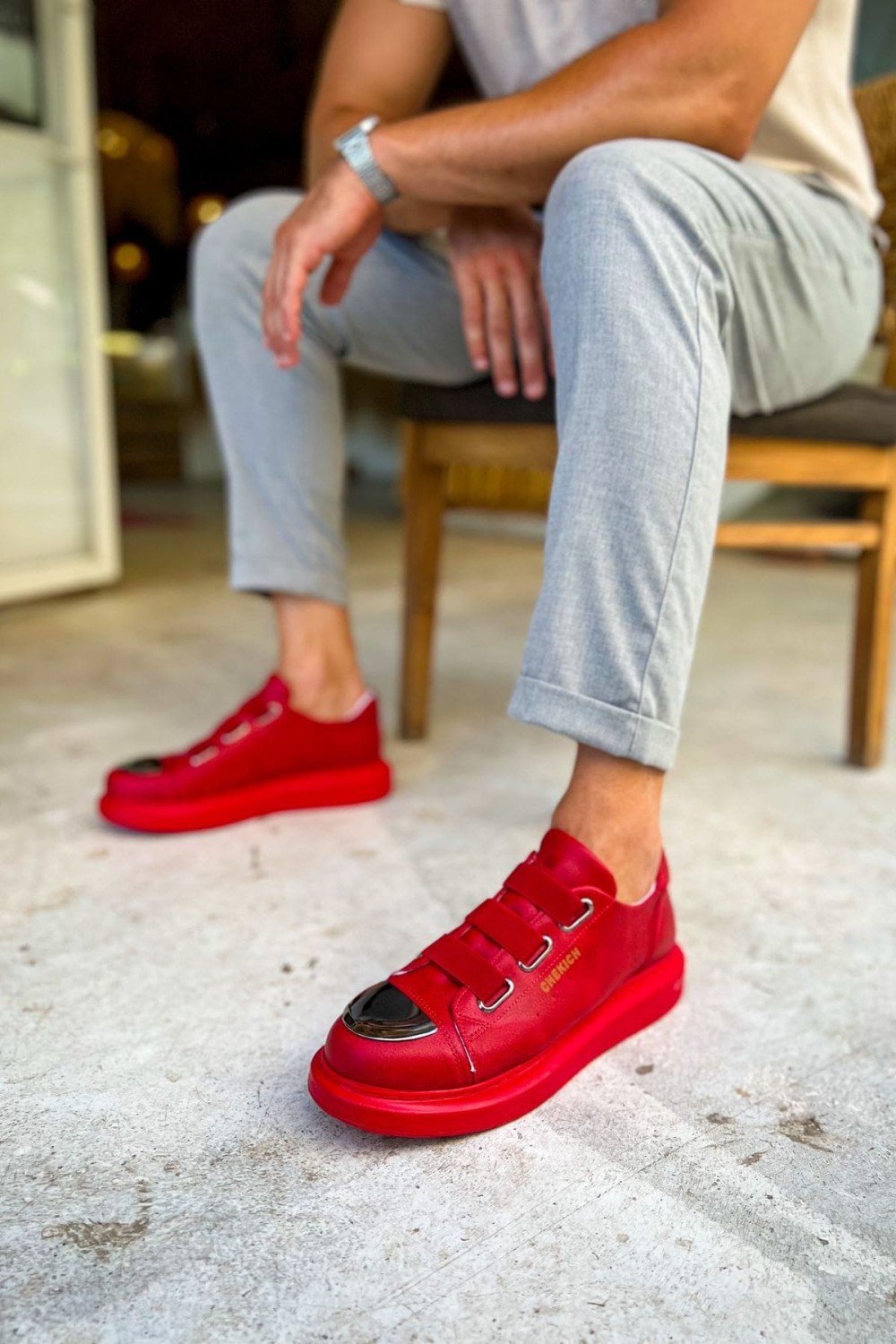 CH251 Mirror Erkek Günlük Lastikli Cilt Spor Sneaker Ayakkabı CKT - Kırmızı – Chekich Erkek Ayakkabı