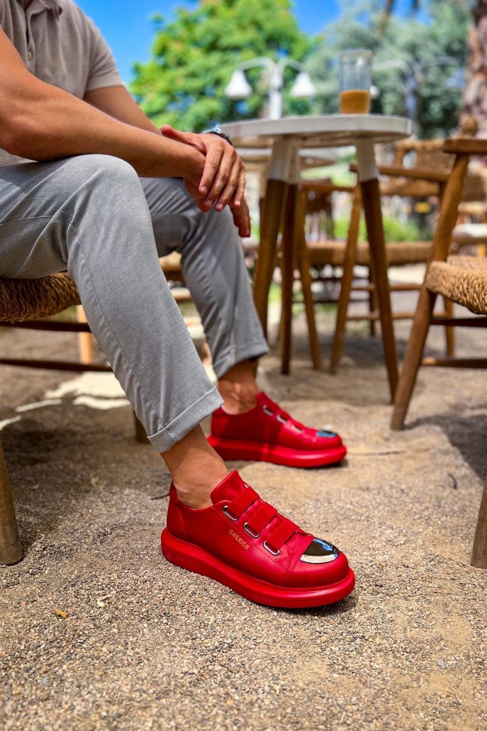 CH251 Mirror Erkek Günlük Lastikli Cilt Spor Sneaker Ayakkabı CKT - Kırmızı – Chekich Erkek Ayakkabı