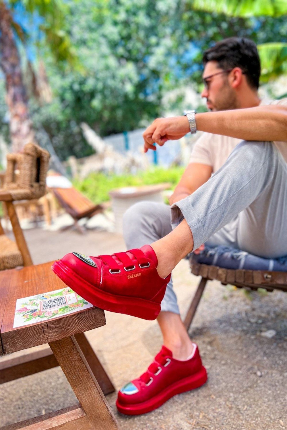 CH251 Mirror Erkek Günlük Lastikli Cilt Spor Sneaker Ayakkabı CKT - Kırmızı – Chekich Erkek Ayakkabı