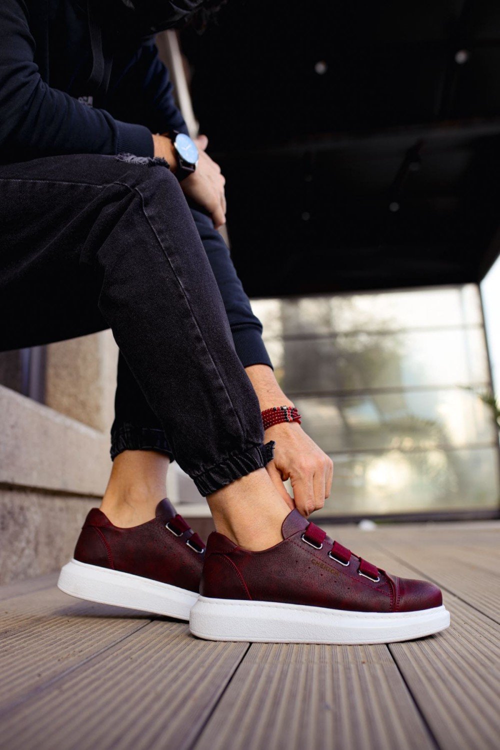 CH253 Mirror Non Erkek Günlük Lastikli Cilt Spor Sneaker Ayakkabı CBT - Bordo – Chekich Erkek Ayakkabı