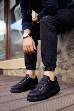 CH253 Mirror Non Erkek Günlük Lastikli Cilt Spor Sneaker Ayakkabı CST - Siyah