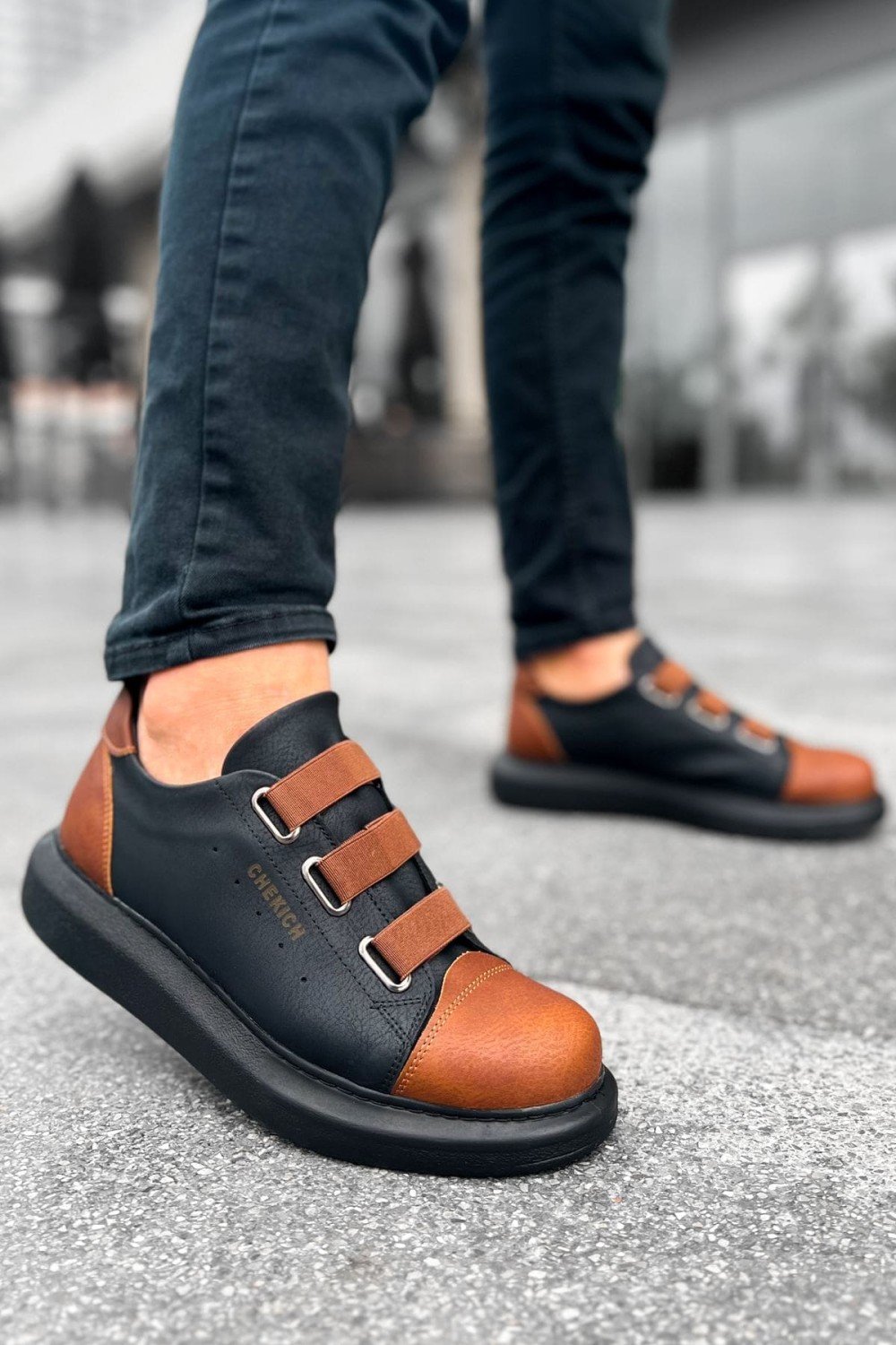 CH253 Mirror Non Erkek Günlük Lastikli Cilt Spor Sneaker Ayakkabı CST - Siyah/Taba – Chekich Erkek Ayakkabı