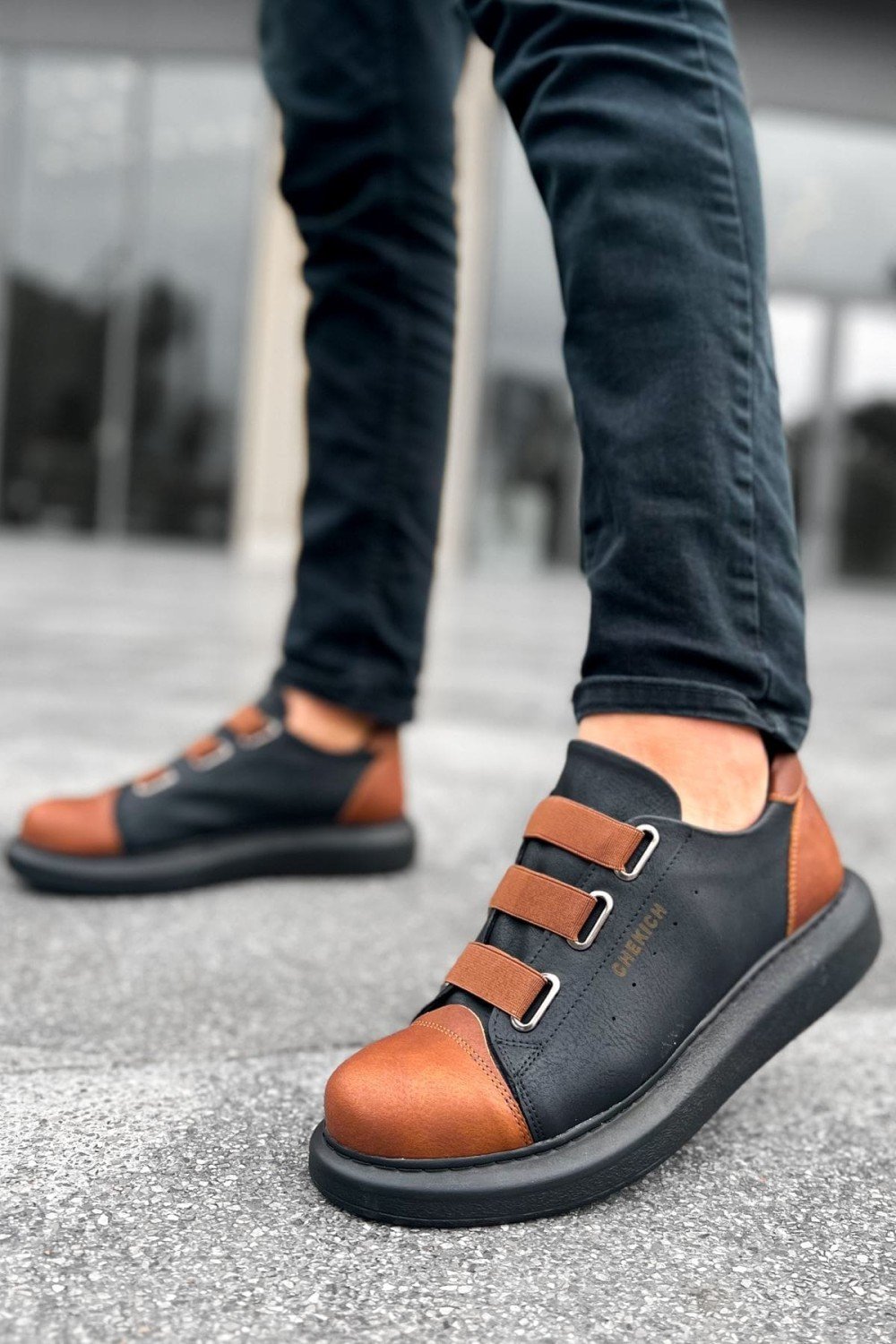 CH253 Mirror Non Erkek Günlük Lastikli Cilt Spor Sneaker Ayakkabı CST - Siyah/Taba – Chekich Erkek Ayakkabı