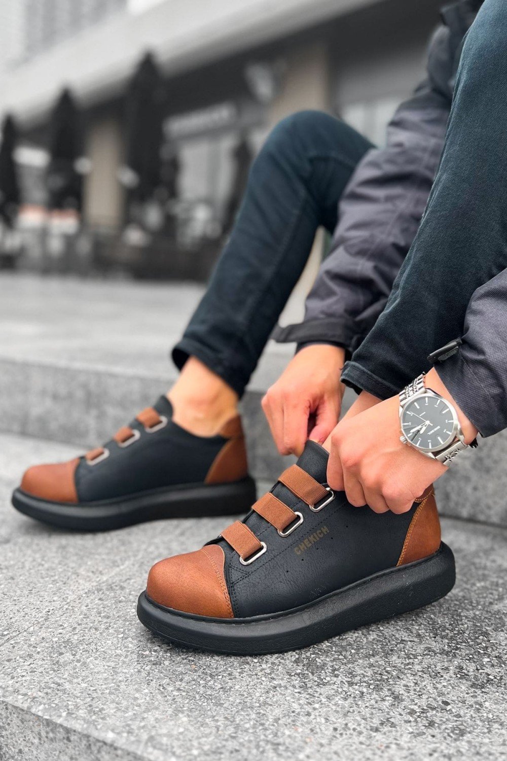 CH253 Mirror Non Erkek Günlük Lastikli Cilt Spor Sneaker Ayakkabı CST - Siyah/Taba – Chekich Erkek Ayakkabı