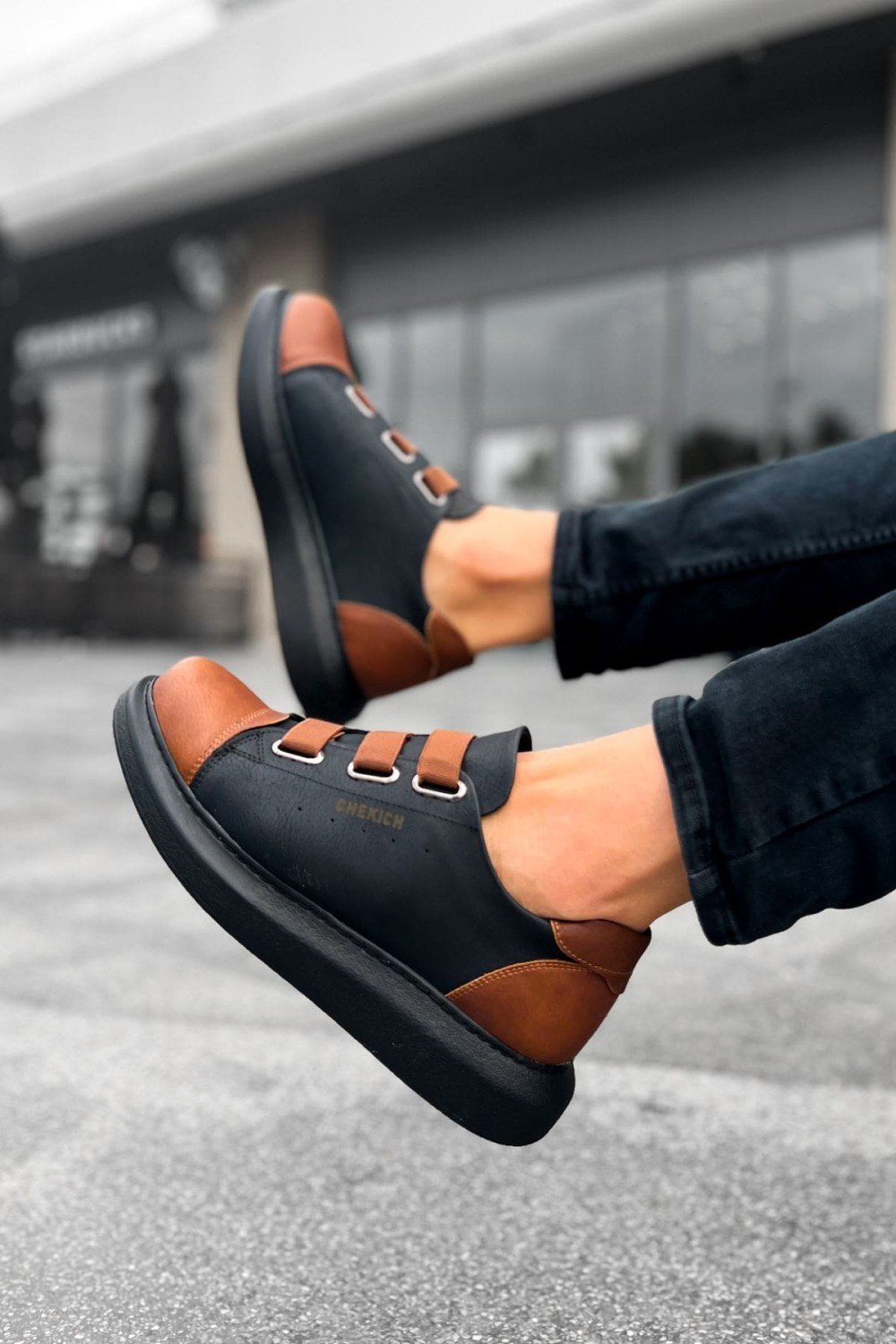 CH253 Mirror Non Erkek Günlük Lastikli Cilt Spor Sneaker Ayakkabı CST - Siyah/Taba – Chekich Erkek Ayakkabı