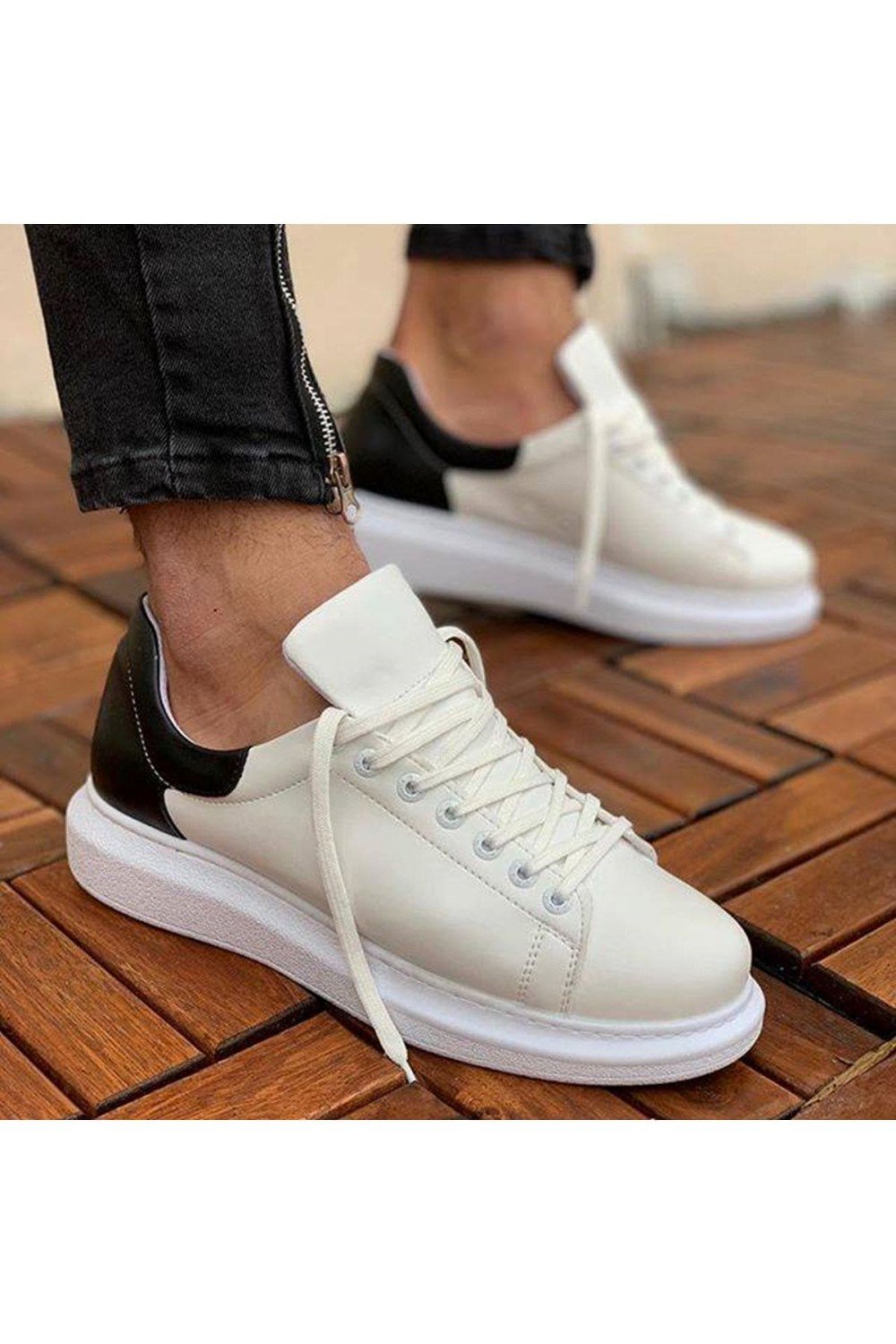 CH256 Estrella Erkek Günlük Bağcıklı Cilt Spor Sneaker Ayakkabı CBT - Beyaz/Siyah Erkek Ayakkabı CH256 Estrella Erkek Günlük Bağcıklı Cilt Spor Sneaker Ayakkabı CBT - Beyaz/Siyah – Chekich Erkek Ayakkabı