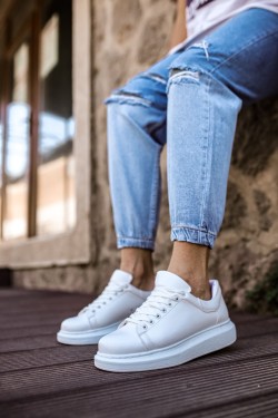 CH257 Estrellas Erkek Günlük Bağcıklı Cilt Spor Sneaker Ayakkabı CBT - Beyaz
