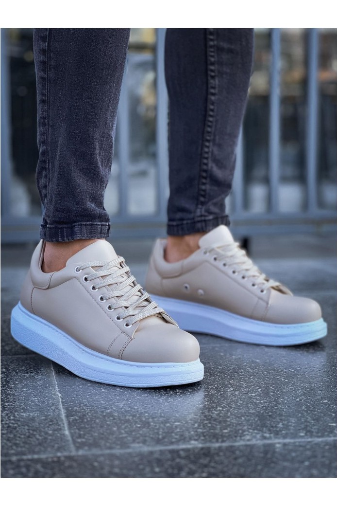 CH257 Estrellas Erkek Günlük Bağcıklı Cilt Spor Sneaker Ayakkabı CBT - Krem