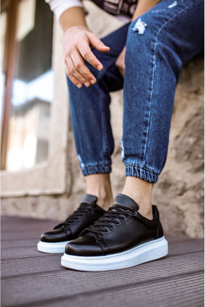 CH257 Estrellas Erkek Günlük Bağcıklı Cilt Spor Sneaker Ayakkabı CBT - Siyah