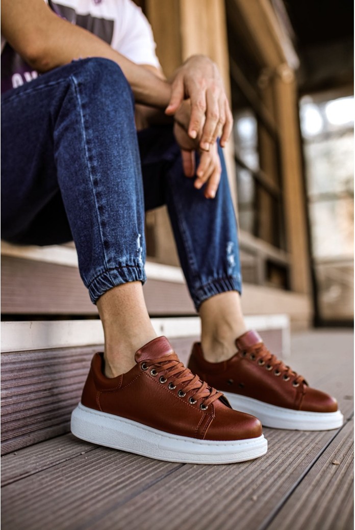 CH257 Estrellas Erkek Günlük Bağcıklı Cilt Spor Sneaker Ayakkabı CBT - Taba