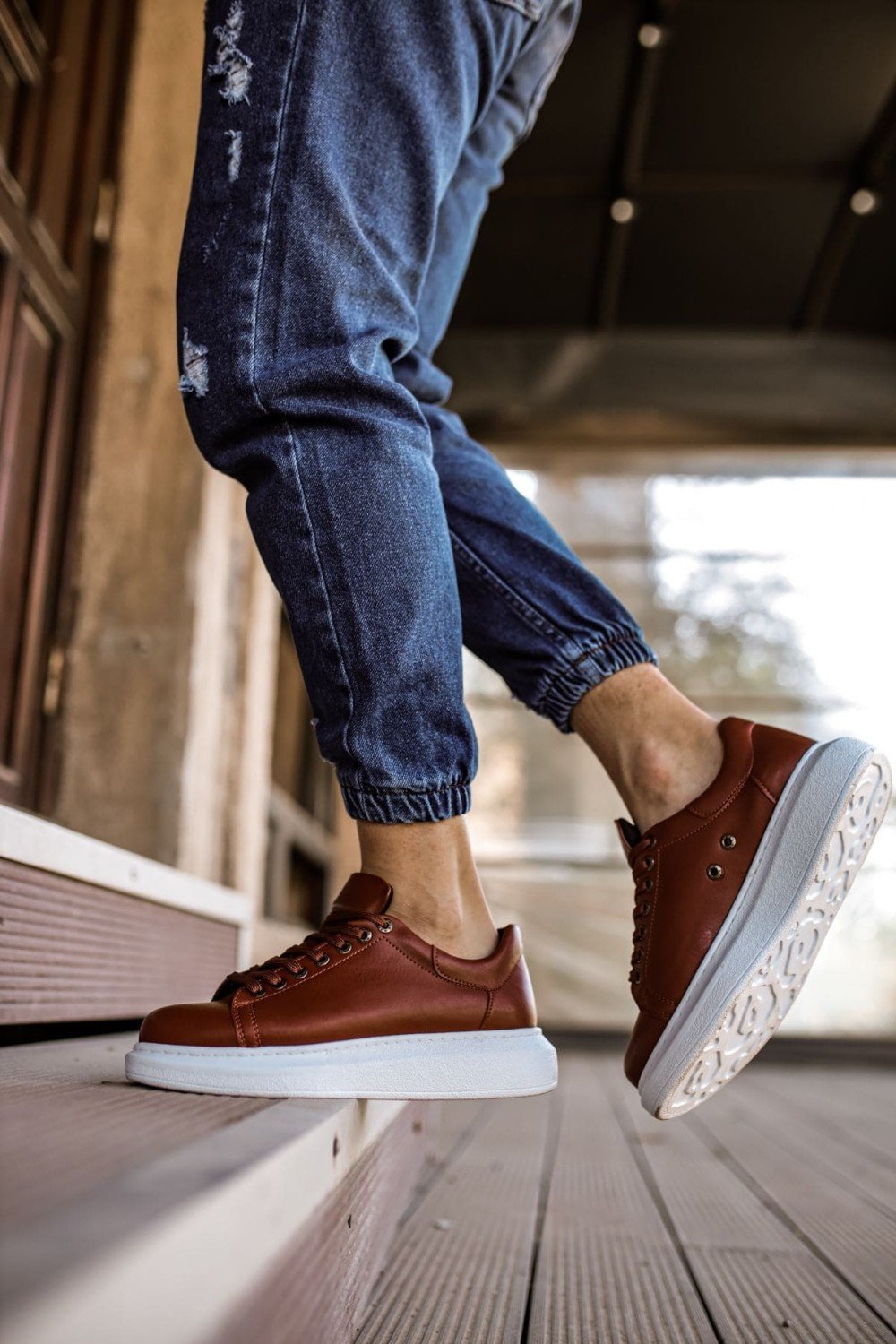CH257 Estrellas Erkek Günlük Bağcıklı Cilt Spor Sneaker Ayakkabı CBT - Taba – Chekich Erkek Ayakkabı