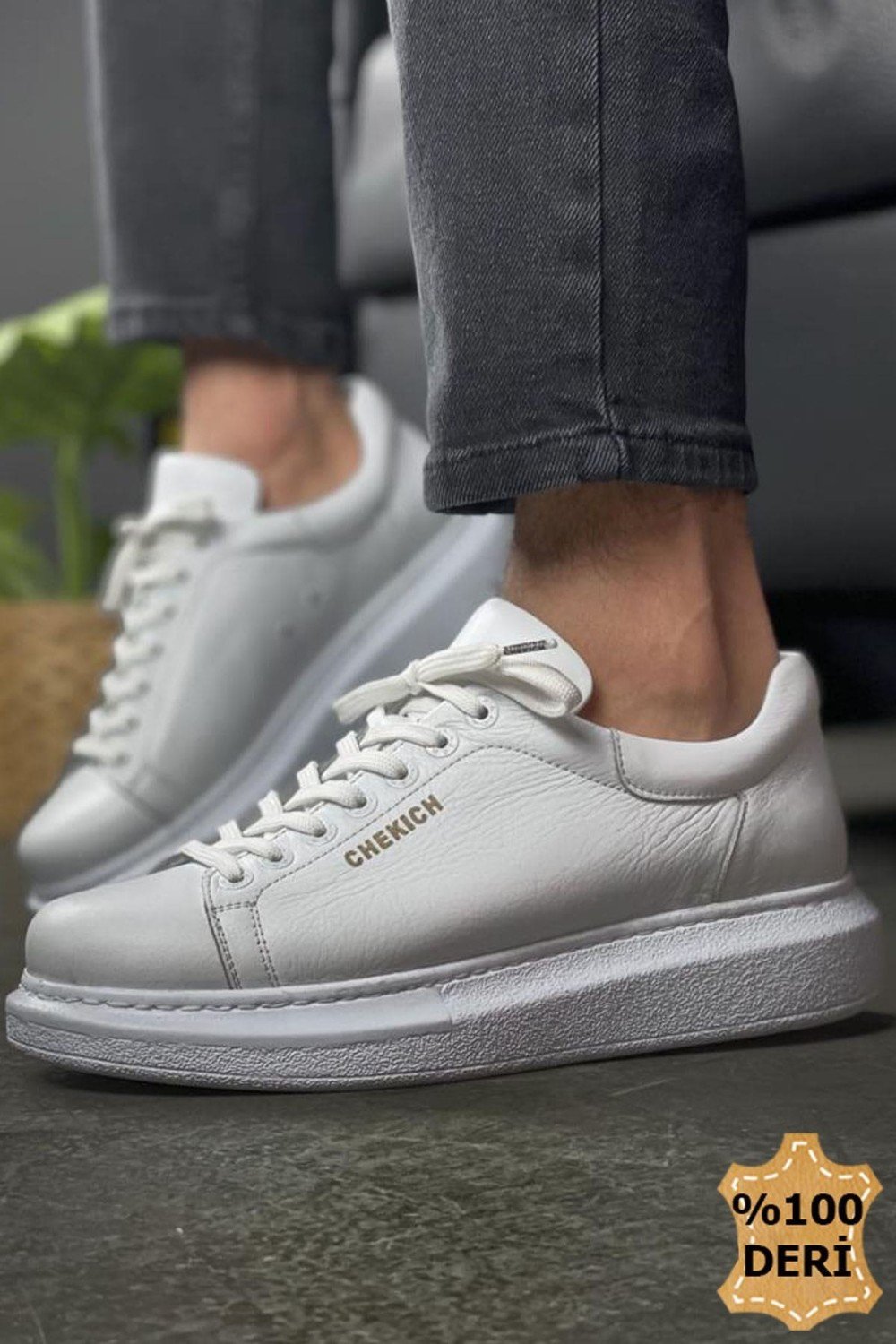 CH257 Estrellas Erkek Günlük Bağcıklı Hakiki Deri Spor Sneaker Ayakkabı DBT - Beyaz – Chekich Erkek Ayakkabı
