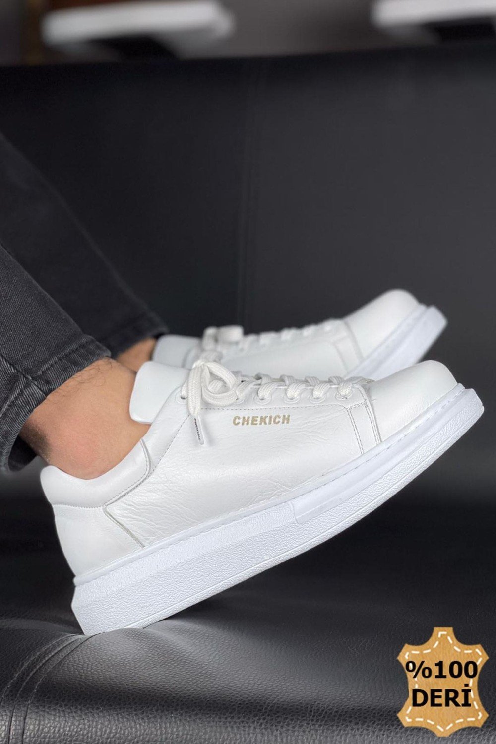CH257 Estrellas Erkek Günlük Bağcıklı Hakiki Deri Spor Sneaker Ayakkabı DBT - Beyaz – Chekich Erkek Ayakkabı