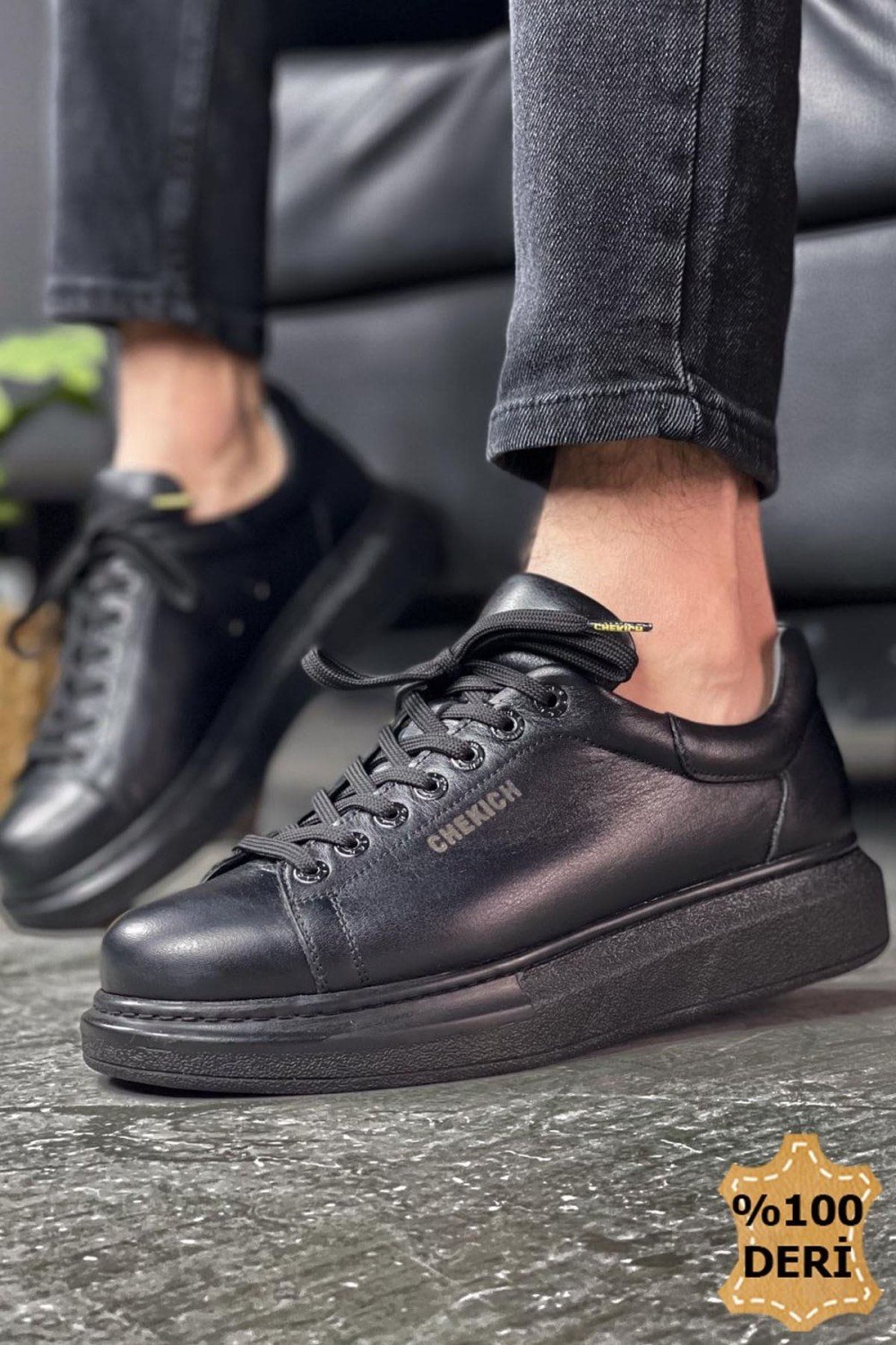 CH257 Estrellas Erkek Günlük Bağcıklı Hakiki Deri Spor Sneaker Ayakkabı DST - Siyah – Chekich Erkek Ayakkabı