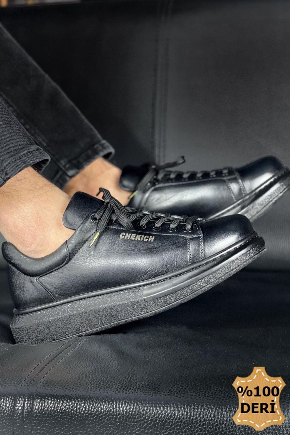CH257 Estrellas Erkek Günlük Bağcıklı Hakiki Deri Spor Sneaker Ayakkabı DST - Siyah – Chekich Erkek Ayakkabı