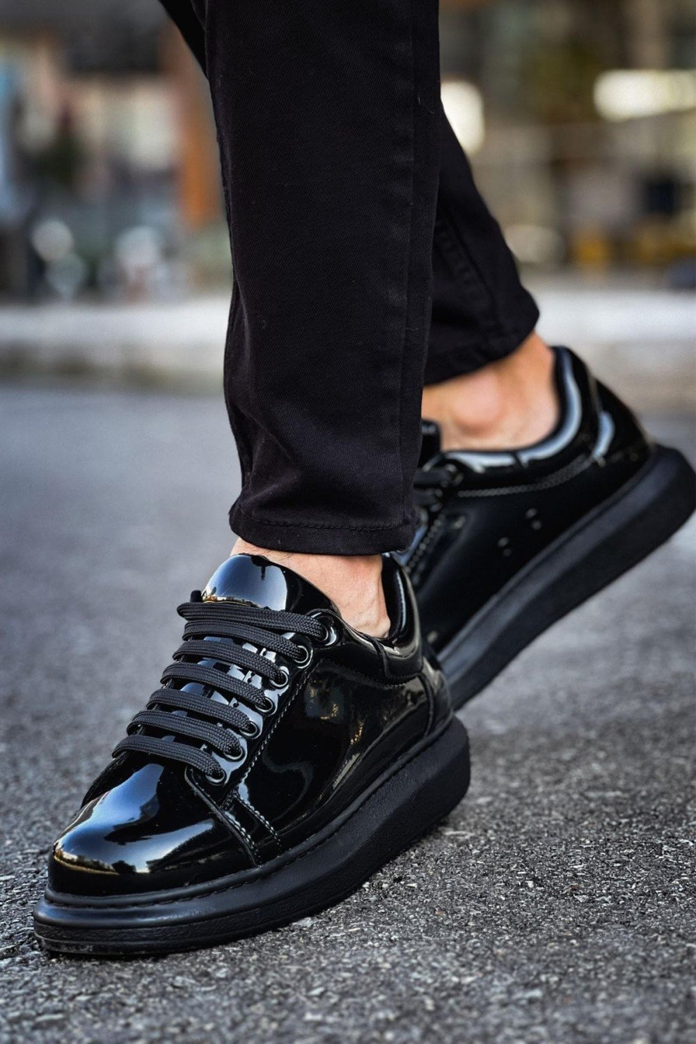 CH257 Estrellas Erkek Günlük Bağcıklı Rugan Spor Sneaker Ayakkabı RST - Siyah – Chekich Erkek Ayakkabı