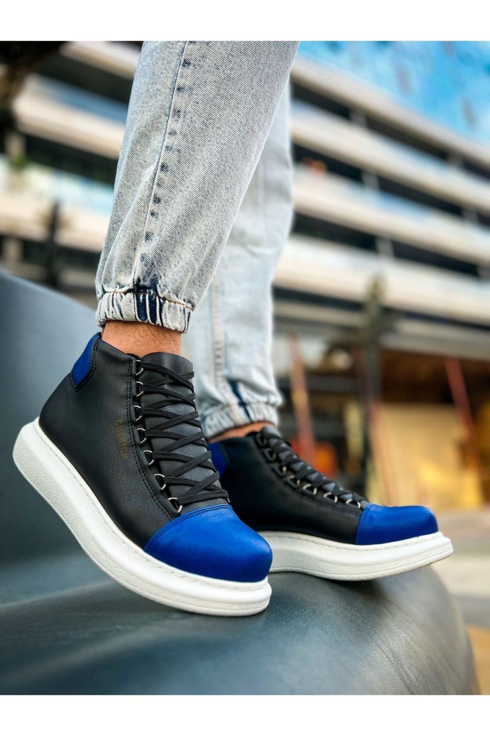 CH258 Roma Colourful Erkek Spor Günlük Bağcıklı Cilt Bot CBT - Siyah/Mavi Erkek Ayakkabı CH258 Roma Colourful Erkek Spor Günlük Bağcıklı Cilt Bot CBT - Siyah/Mavi – Chekich Erkek Ayakkabı