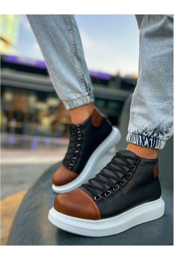 CH258 Roma Colourful Erkek Spor Günlük Bağcıklı Cilt Bot CBT - Siyah/Taba