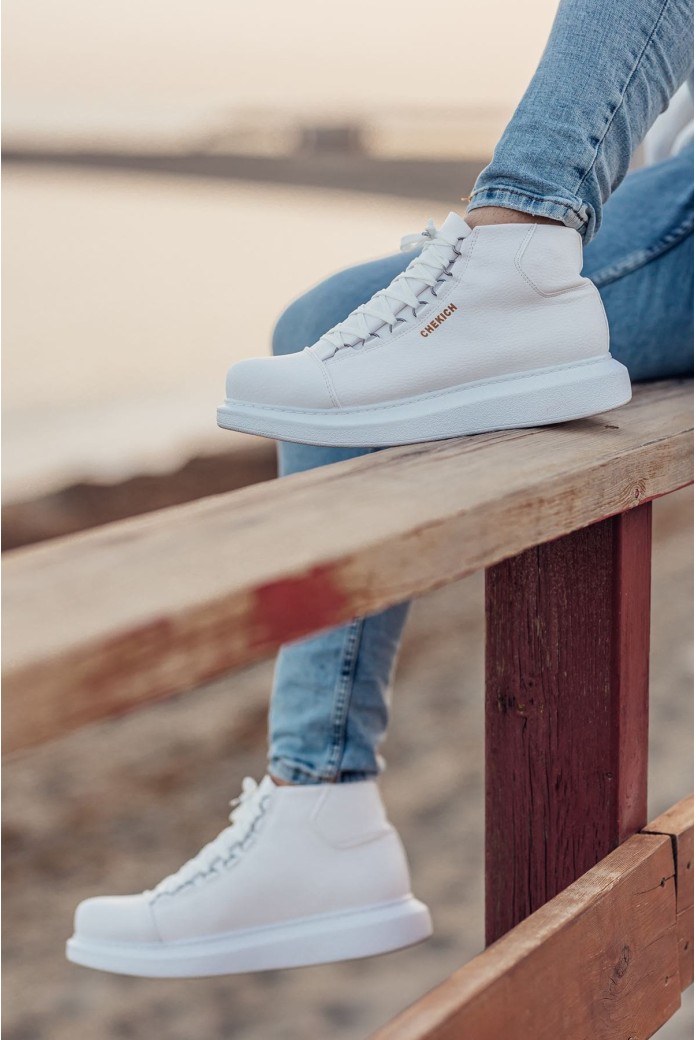 CH258 Roma Erkek Spor Günlük Bağcıklı Cilt Bot CBT - Beyaz