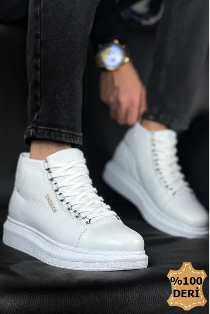 CH258 Roma Erkek Spor Günlük Bağcıklı Hakiki Deri Bot DBT - Beyaz