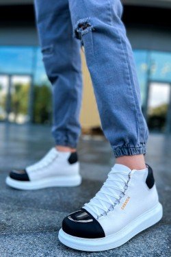 CH267 Roma Mirror Erkek Spor Günlük Bağcıklı Cilt Bot CBT - Beyaz/Siyah