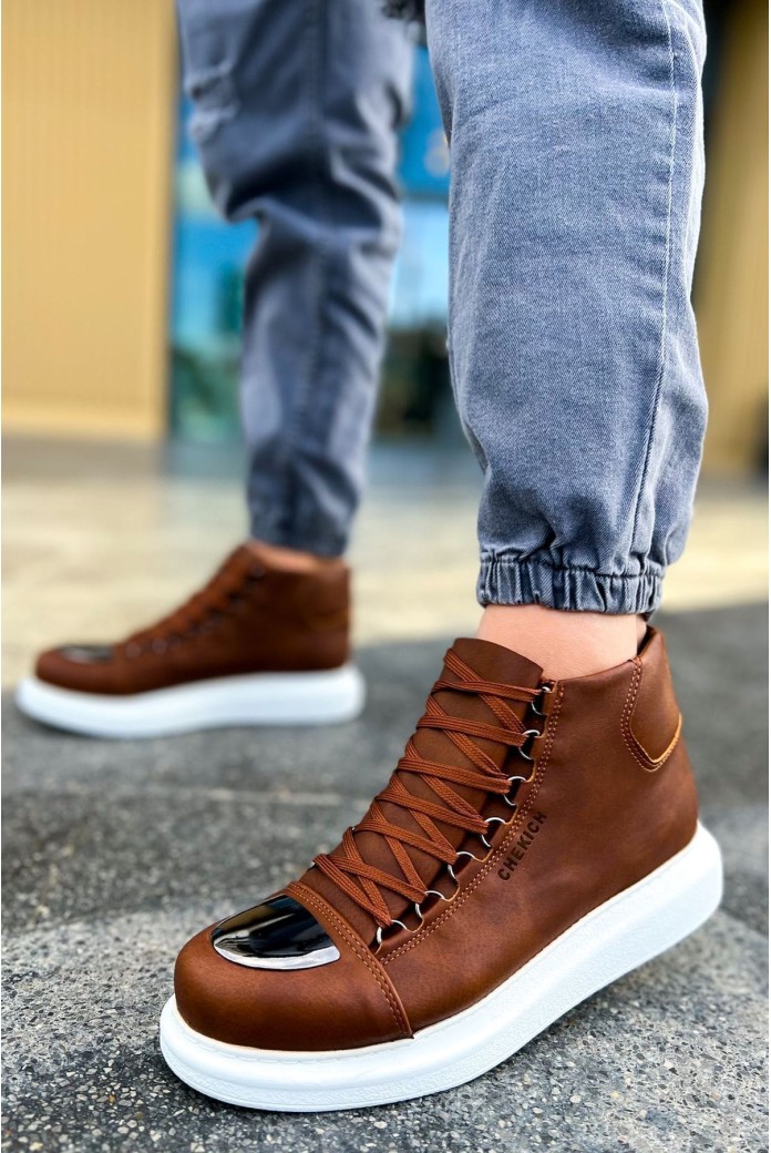 CH267 Roma Mirror Erkek Spor Günlük Bağcıklı Cilt Bot CBT - Taba