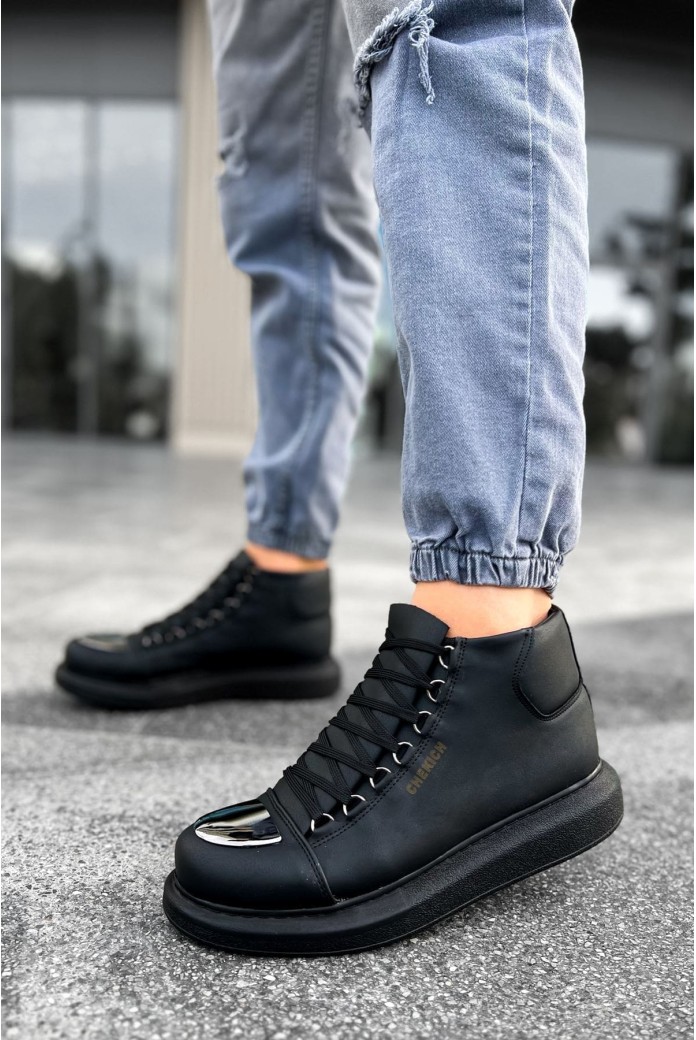 CH267 Roma Mirror Erkek Spor Günlük Bağcıklı Cilt Bot CST - Siyah