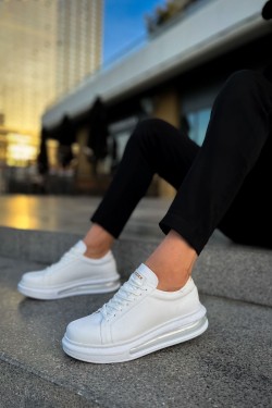 CH271 Ariaso Erkek Günlük Bağcıklı Cilt Spor Sneaker Ayakkabı CBT - Beyaz