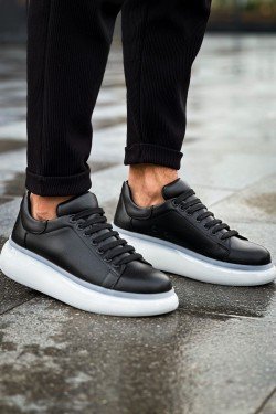 CH295 Sollıevo Erkek Günlük Bağcıklı Cilt Spor Sneaker Ayakkabı CBT - Siyah