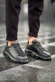 CH295 Sollıevo Erkek Günlük Bağcıklı Cilt Spor Sneaker Ayakkabı CST - Siyah