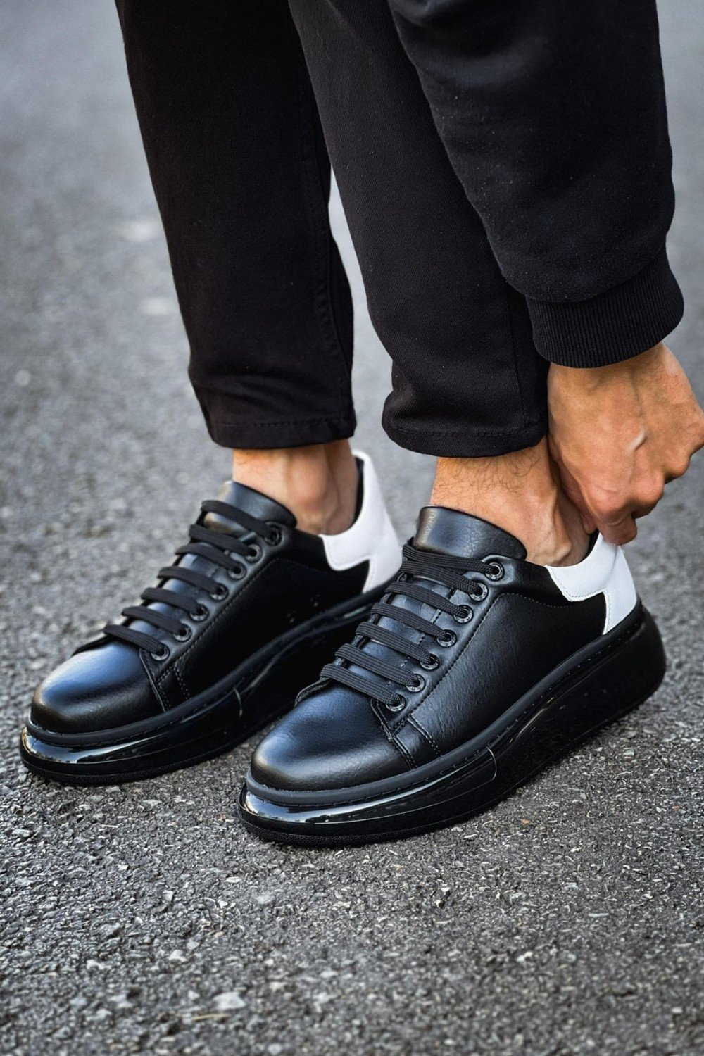 CH295 Sollıevo Erkek Günlük Bağcıklı Cilt Spor Sneaker Ayakkabı CST - Siyah/Beyaz – Chekich Erkek Ayakkabı