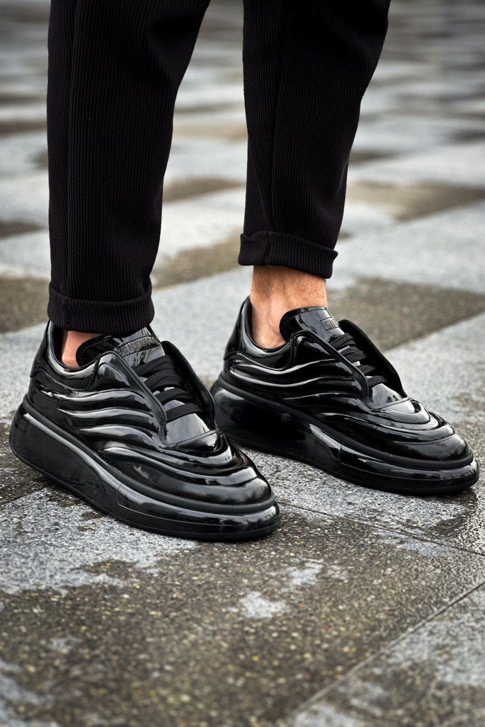 CH295 Sollıevo Erkek Günlük Bağcıklı Rugan Spor Sneaker Ayakkabı RST - Siyah – Chekich Erkek Ayakkabı