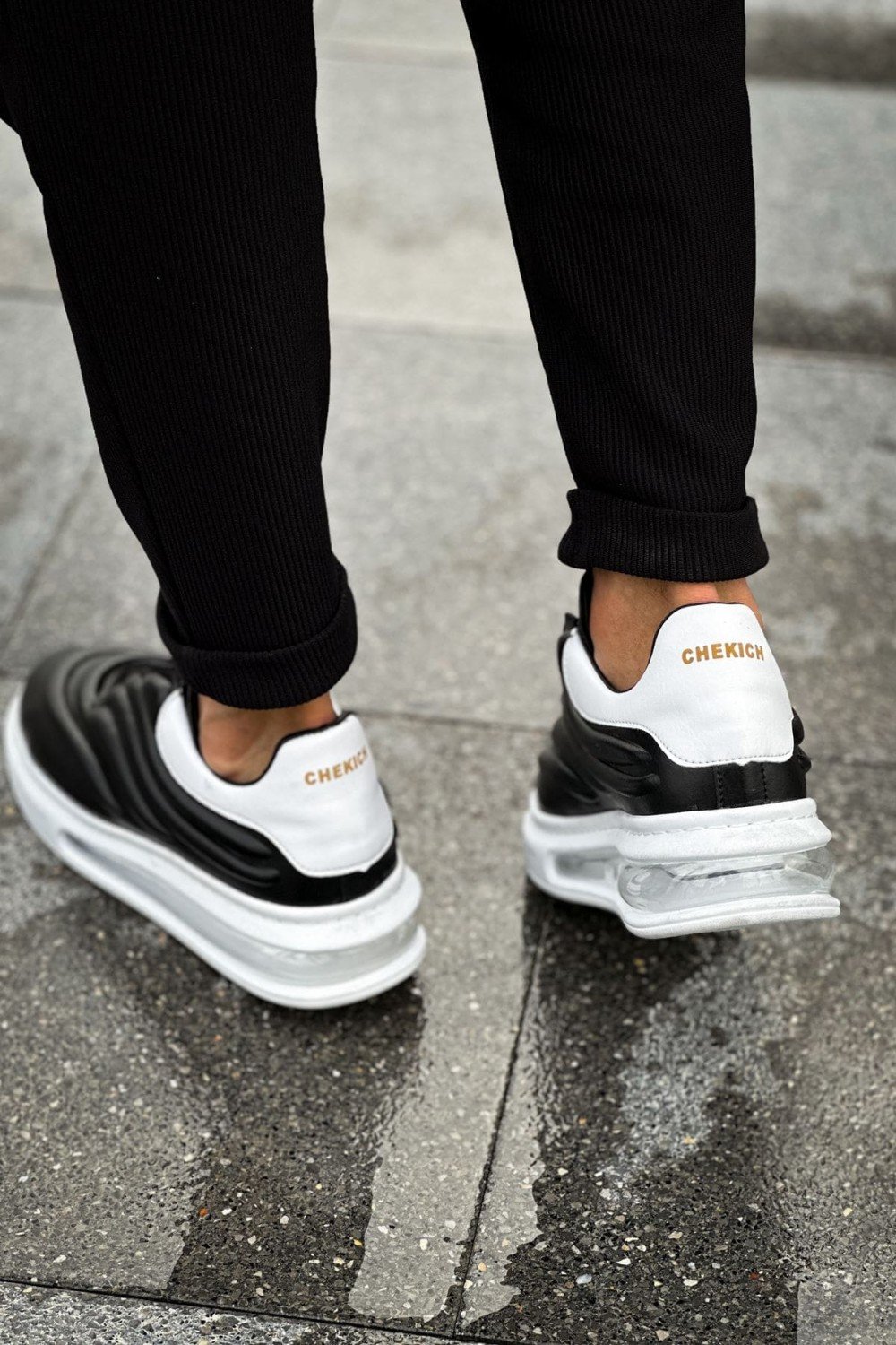 CH299 Sollıevos Erkek Günlük Bağcıklı Cilt Spor Sneaker Ayakkabı CBT - Siyah/Beyaz – Chekich Erkek Ayakkabı
