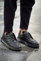 CH299 Sollıevos Erkek Günlük Bağcıklı Cilt Spor Sneaker Ayakkabı CST - Siyah